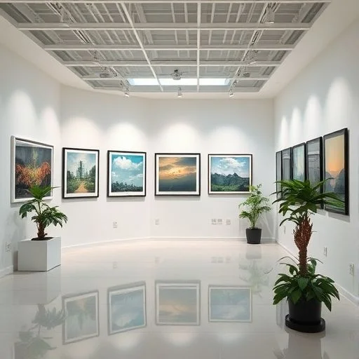 Gallery image 1: subtle, elegant background pattern of interconnected hexagonal or organic cell-like structures with blurred textures of green leaves or light patterns.